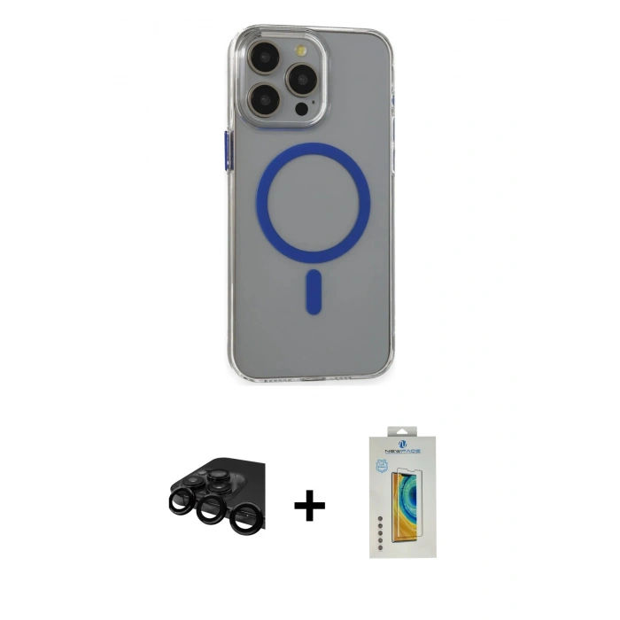 MARSİLYAN™- iPhone 15 Pro Max Kılıf Odak Form Özel Seri - Siyah Polymer Nano Ekran Koruyucu + Raze Metal Kamera Lens - SH