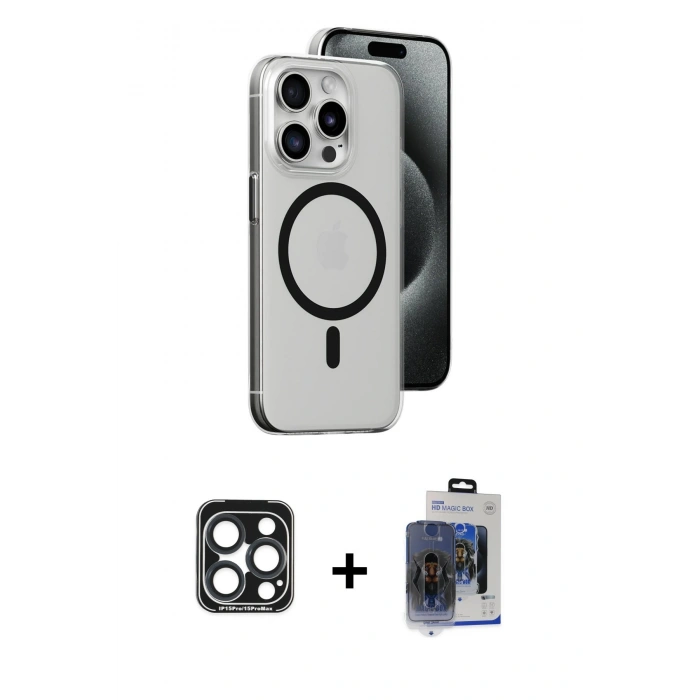 MARSİLYAN™- iPhone 15 Pro Max Kılıf Odak Form Özel Seri - Siyah Vanessa Magic Cam + PVD Metal Kamera Lens - LT