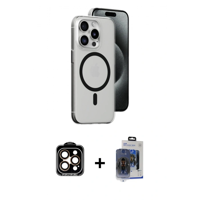 MARSİLYAN™- iPhone 15 Pro Max Kılıf Odak Form Özel Seri - Siyah Vanessa Magic Cam + PVD Metal Kamera Lens - TU