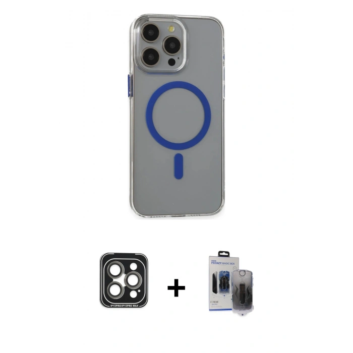 MARSİLYAN™- iPhone 15 Pro Max Kılıf Odak Form Özel Seri - Siyah Vanessa Magic Hayalet Cam + PVD Metal Kamera Lens - GI