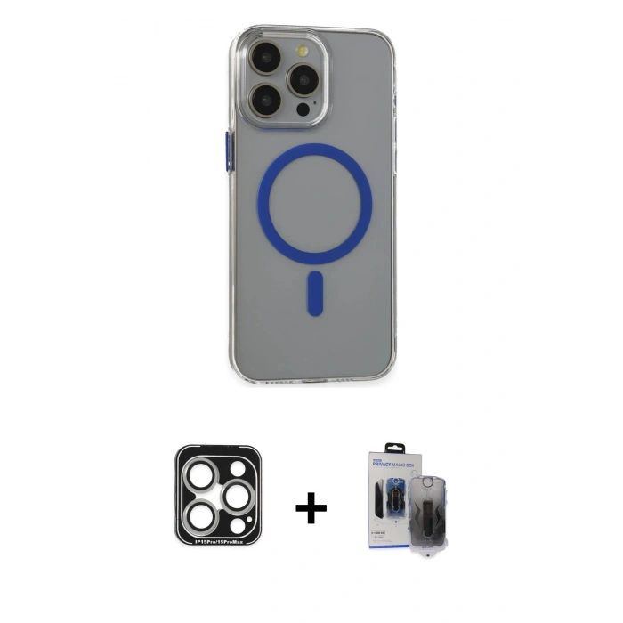 MARSİLYAN™- iPhone 15 Pro Max Kılıf Odak Form Özel Seri - Siyah Vanessa Magic Hayalet Cam + PVD Metal Kamera Lens - GS