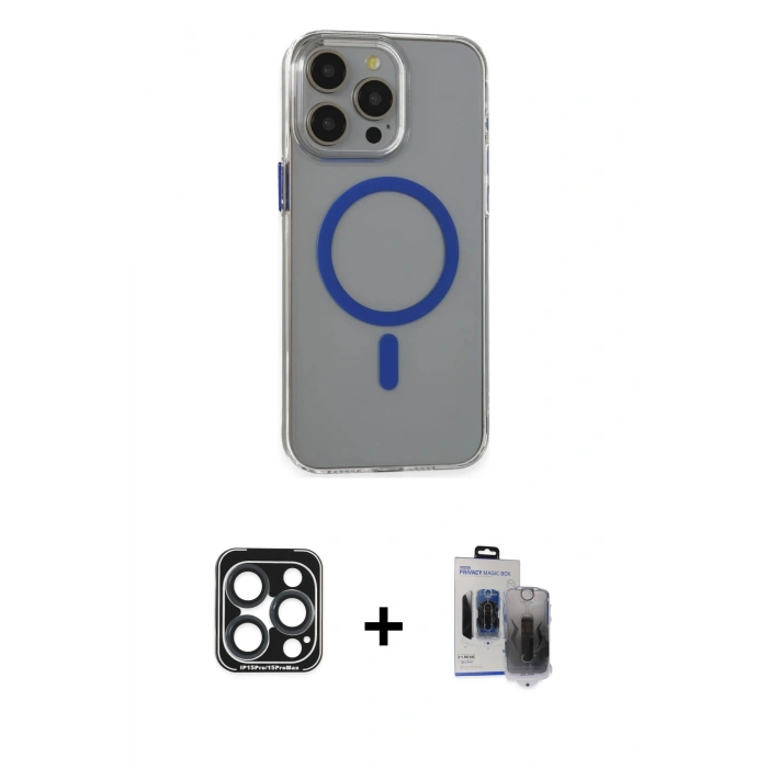 MARSİLYAN™- iPhone 15 Pro Max Kılıf Odak Form Özel Seri - Siyah Vanessa Magic Hayalet Cam + PVD Metal Kamera Lens - LT