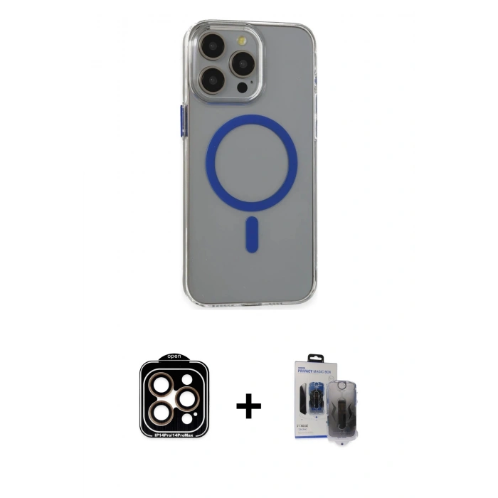 MARSİLYAN™- iPhone 15 Pro Max Kılıf Odak Form Özel Seri - Siyah Vanessa Magic Hayalet Cam + PVD Metal Kamera Lens - TU