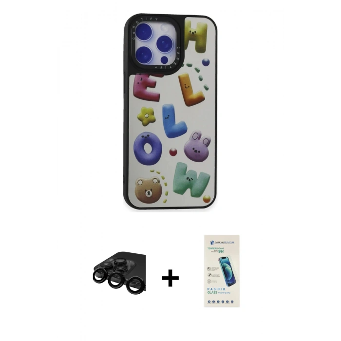 MARSİLYAN™- iPhone 15 Pro Max Kılıf Odak Klasik Serisi - Şeffaf Pasifik Cam Ekran Koruyucu + Raze Metal Kamera Lens - SH