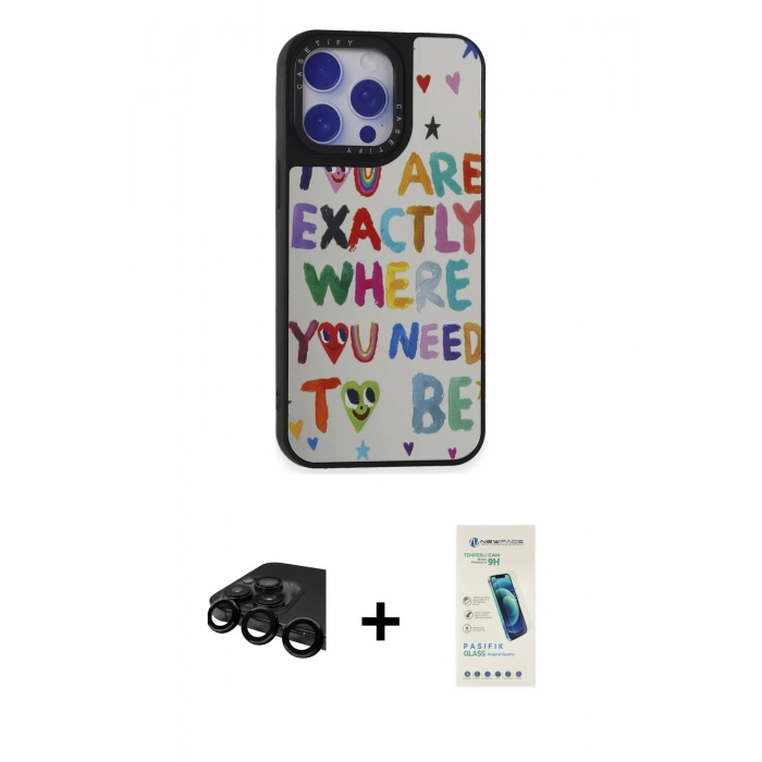 MARSİLYAN™- iPhone 15 Pro Max Kılıf Odak Klasik Serisi - Şeffaf Pasifik Cam Ekran Koruyucu + Raze Metal Kamera Lens - SH