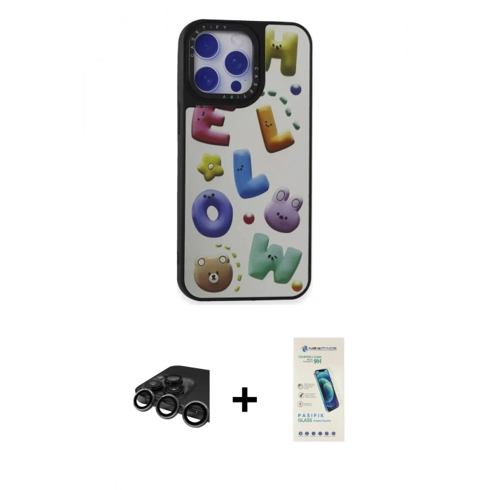 MARSİLYAN™- iPhone 15 Pro Max Kılıf Odak Klasik Serisi - Şeffaf Pasifik Cam Ekran Koruyucu + Raze Metal Kamera Lens - TMGI