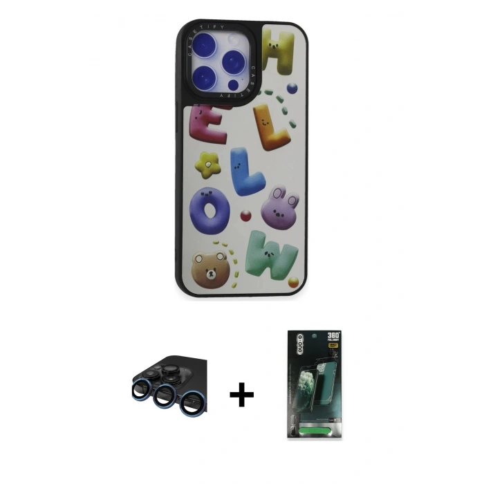 MARSİLYAN™- iPhone 15 Pro Max Kılıf Odak Klasik Serisi - Siyah 360 Mat Full Body Arka Koruyucu + Raze Metal Kamera Lens - LT