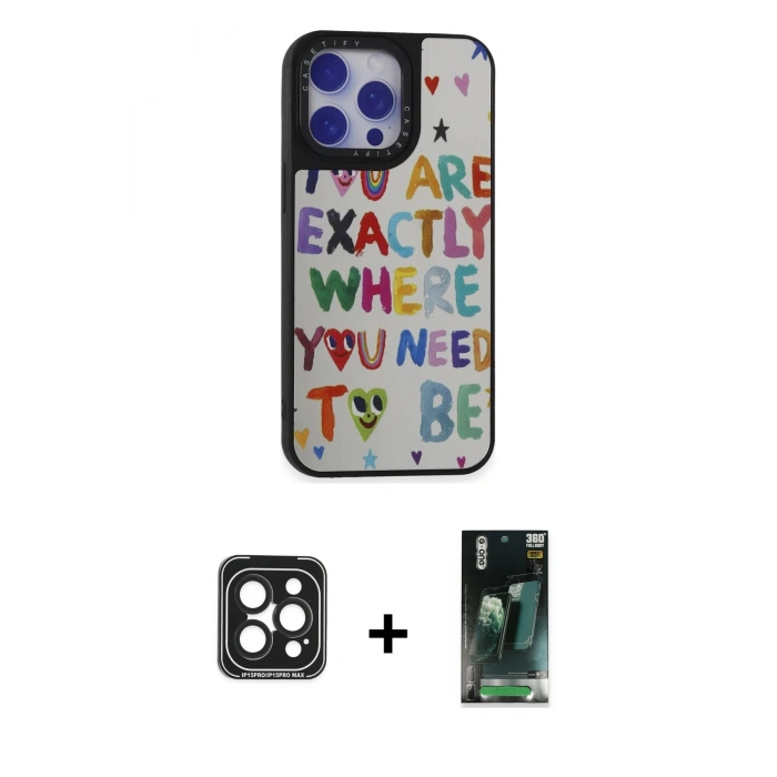 MARSİLYAN™- iPhone 15 Pro Max Kılıf Odak Klasik Serisi - Siyah 360 Mat Full Body Arka Koruyucu + PVD Metal Kamera Lens - SH