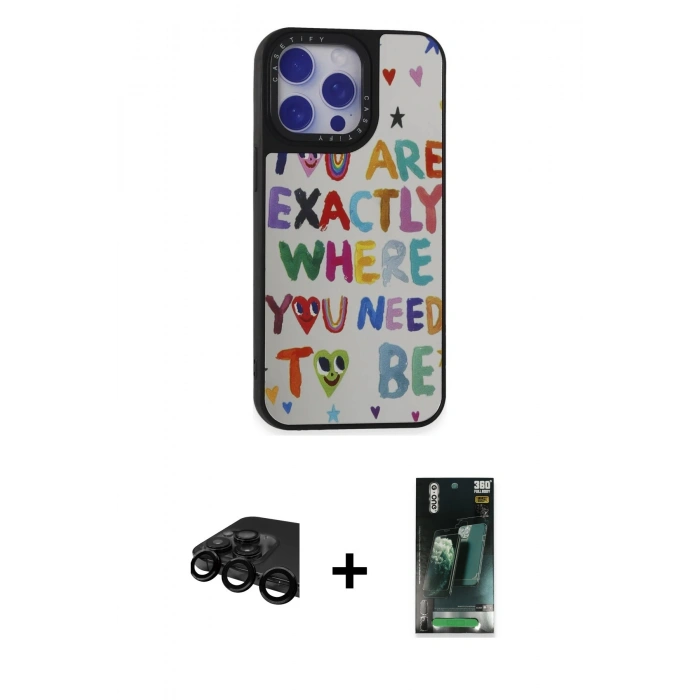 MARSİLYAN™- iPhone 15 Pro Max Kılıf Odak Klasik Serisi - Siyah 360 Mat Full Body Arka Koruyucu + Raze Metal Kamera Lens - SH