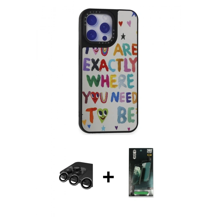 MARSİLYAN™- iPhone 15 Pro Max Kılıf Odak Klasik Serisi - Siyah 360 Mat Full Body Arka Koruyucu + Raze Metal Kamera Lens - TMGI