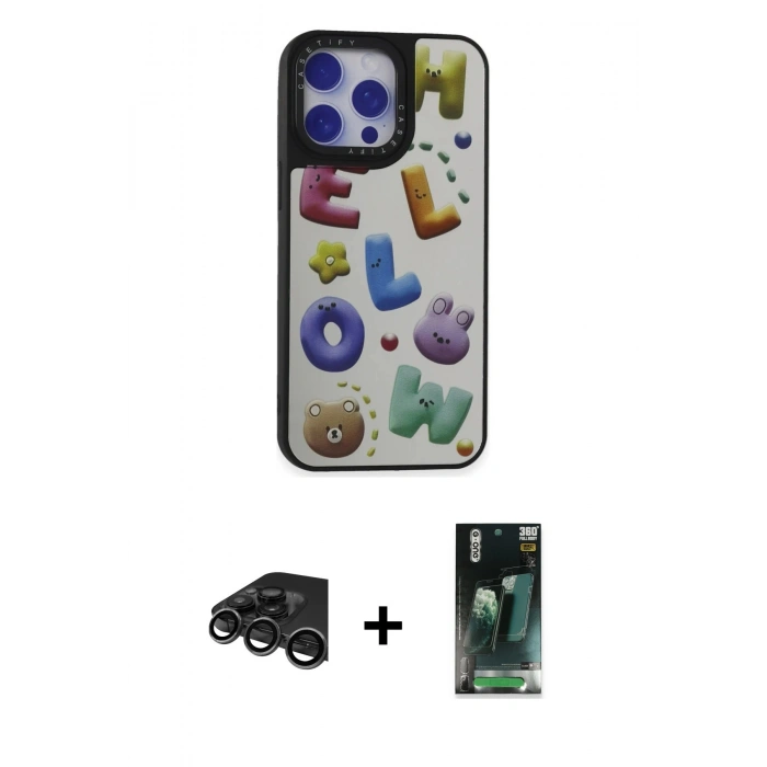 MARSİLYAN™- iPhone 15 Pro Max Kılıf Odak Klasik Serisi - Siyah 360 Mat Full Body Arka Koruyucu + Raze Metal Kamera Lens - TMGI