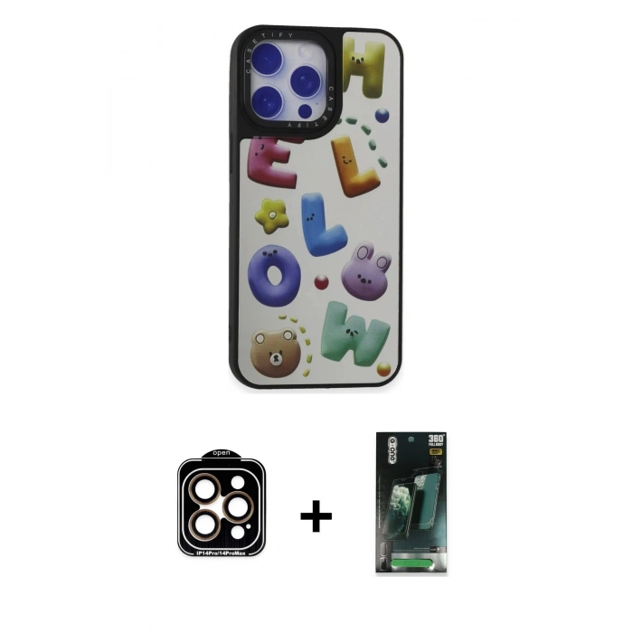 MARSİLYAN™- iPhone 15 Pro Max Kılıf Odak Klasik Serisi - Siyah 360 Mat Full Body Arka Koruyucu + PVD Metal Kamera Lens - TU