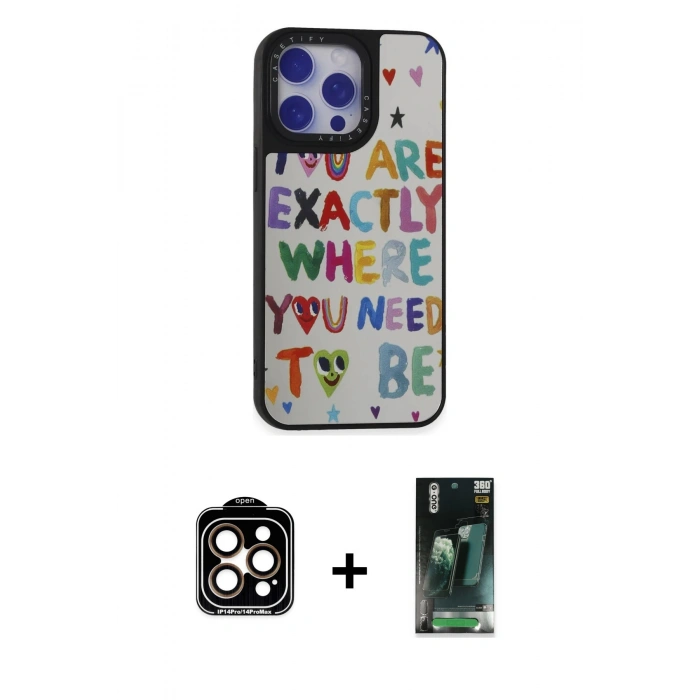 MARSİLYAN™- iPhone 15 Pro Max Kılıf Odak Klasik Serisi - Siyah 360 Mat Full Body Arka Koruyucu + PVD Metal Kamera Lens - TU