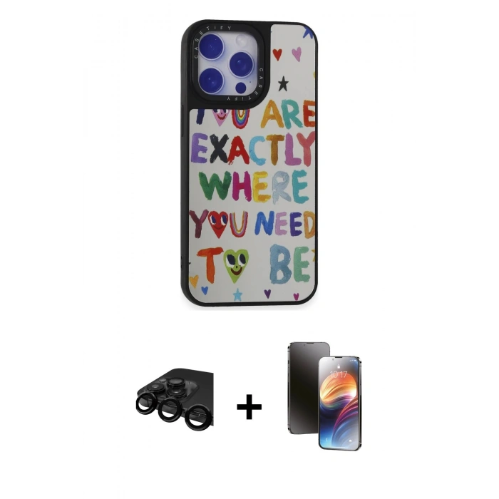 MARSİLYAN™- iPhone 15 Pro Max Kılıf Odak Klasik Serisi - Siyah 3D Antistatik Mat Seramik Nano Ekran Koruyucu + Raze Metal Kamera Lens - SH