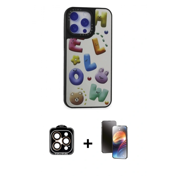 MARSİLYAN™- iPhone 15 Pro Max Kılıf Odak Klasik Serisi - Siyah 3D Antistatik Mat Seramik Nano Ekran Koruyucu + PVD Metal Kamera Lens - TU