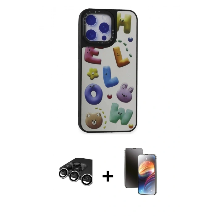 MARSİLYAN™- iPhone 15 Pro Max Kılıf Odak Klasik Serisi - Siyah 3D Antistatik Mat Seramik Nano Ekran Koruyucu + Raze Metal Kamera Lens - GS