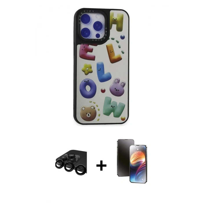 MARSİLYAN™- iPhone 15 Pro Max Kılıf Odak Klasik Serisi - Siyah 3D Antistatik Mat Seramik Nano Ekran Koruyucu + Raze Metal Kamera Lens - SH