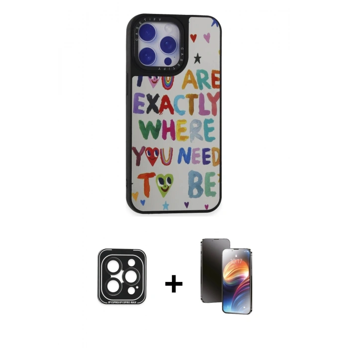 MARSİLYAN™- iPhone 15 Pro Max Kılıf Odak Klasik Serisi - Siyah 3D Antistatik Mat Seramik Nano Ekran Koruyucu + PVD Metal Kamera Lens - SH