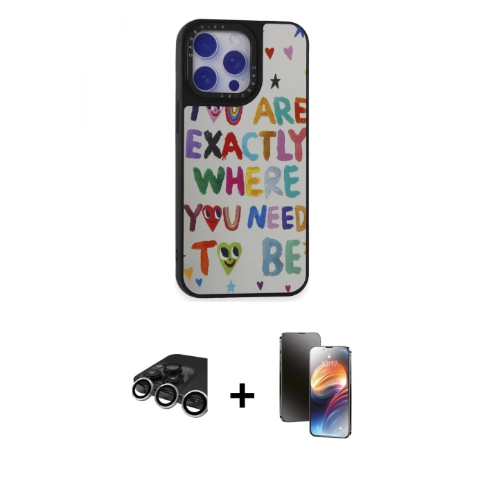 MARSİLYAN™- iPhone 15 Pro Max Kılıf Odak Klasik Serisi - Siyah 3D Antistatik Mat Seramik Nano Ekran Koruyucu + Raze Metal Kamera Lens - GS