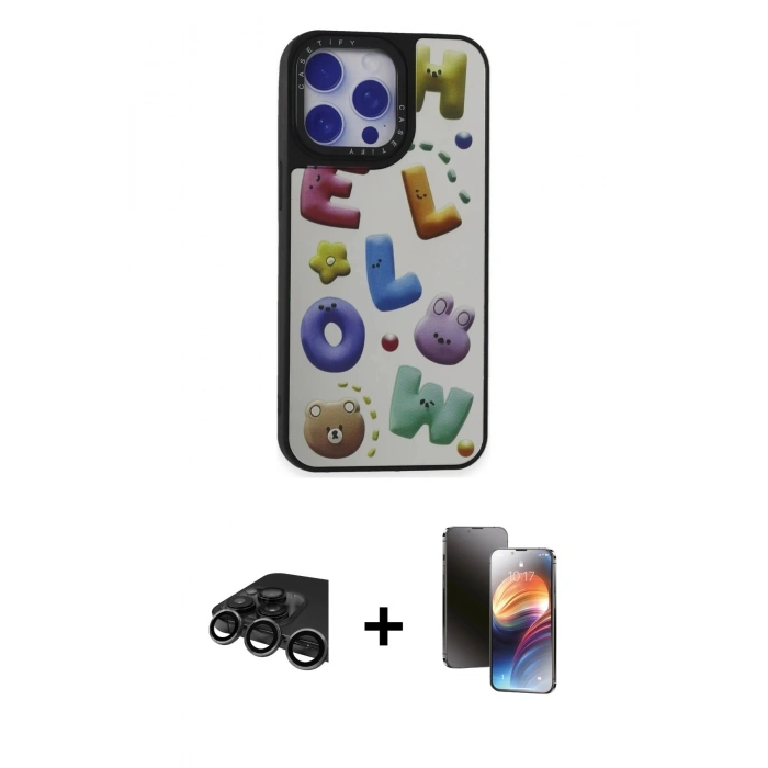 MARSİLYAN™- iPhone 15 Pro Max Kılıf Odak Klasik Serisi - Siyah 3D Antistatik Mat Seramik Nano Ekran Koruyucu + Raze Metal Kamera Lens - TMGI