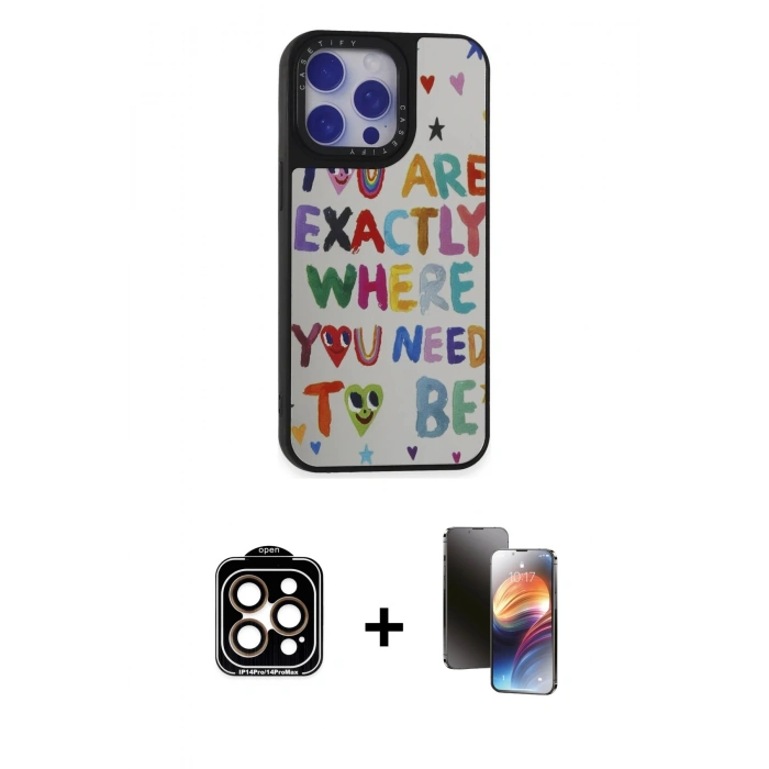 MARSİLYAN™- iPhone 15 Pro Max Kılıf Odak Klasik Serisi - Siyah 3D Antistatik Mat Seramik Nano Ekran Koruyucu + PVD Metal Kamera Lens - TU