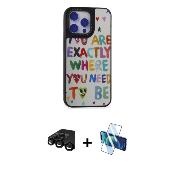 MARSİLYAN™- iPhone 15 Pro Max Kılıf Odak Klasik Serisi - Siyah 3D Antistatik Seramik Nano Ekran Koruyucu + Raze Metal Kamera Lens - SH