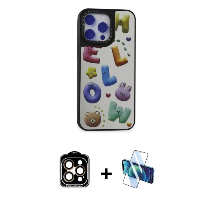 MARSİLYAN™- iPhone 15 Pro Max Kılıf Odak Klasik Serisi - Siyah 3D Antistatik Seramik Nano Ekran Koruyucu + PVD Metal Kamera Lens - TU