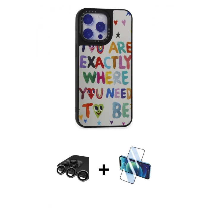 MARSİLYAN™- iPhone 15 Pro Max Kılıf Odak Klasik Serisi - Siyah 3D Antistatik Seramik Nano Ekran Koruyucu + Raze Metal Kamera Lens - TMGI