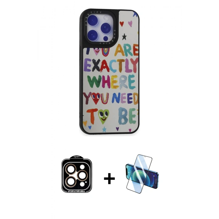 MARSİLYAN™- iPhone 15 Pro Max Kılıf Odak Klasik Serisi - Siyah 3D Antistatik Seramik Nano Ekran Koruyucu + PVD Metal Kamera Lens - TU