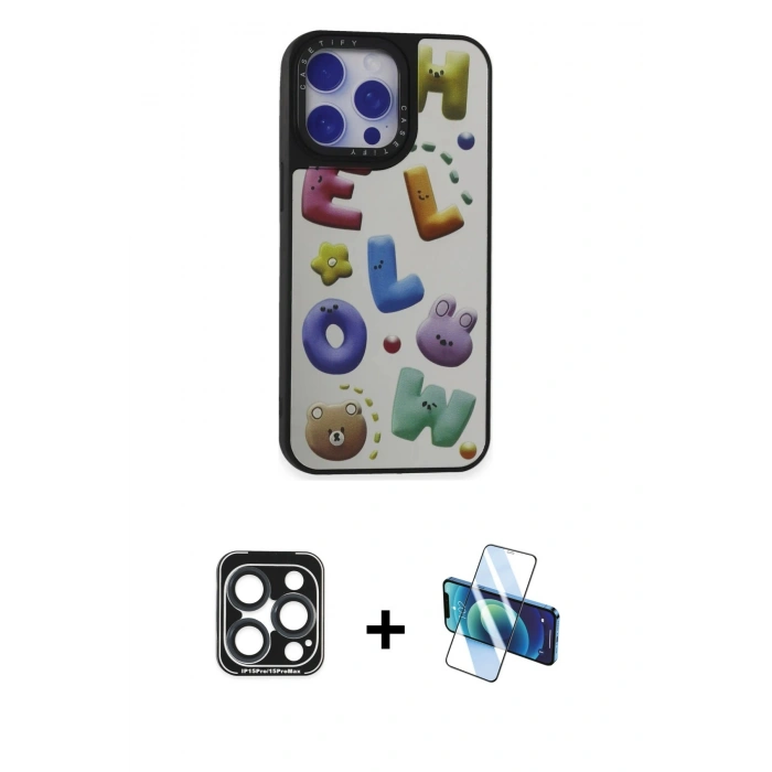 MARSİLYAN™- iPhone 15 Pro Max Kılıf Odak Klasik Serisi - Siyah 3D Antistatik Seramik Nano Ekran Koruyucu + PVD Metal Kamera Lens - LT