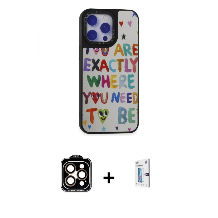 MARSİLYAN™- iPhone 15 Pro Max Kılıf Odak Klasik Serisi - Siyah Bilvis 0.18mm Plus Cam Ekran Koruyucu + PVD Metal Kamera Lens - TU