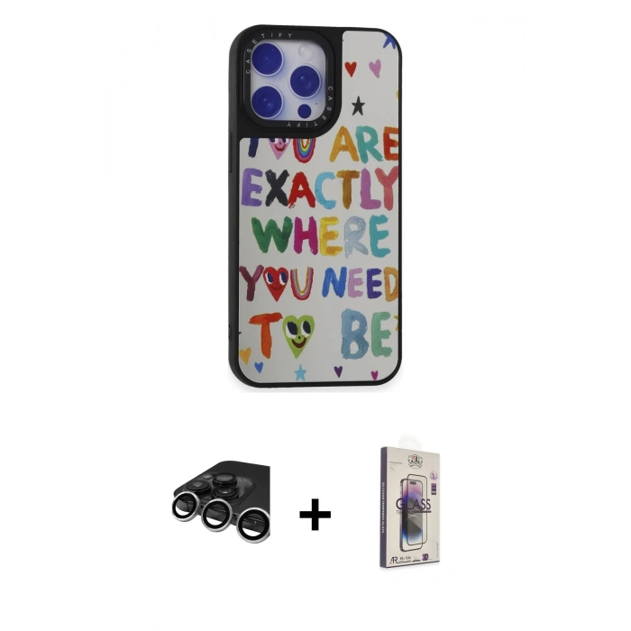 MARSİLYAN™- iPhone 15 Pro Max Kılıf Odak Klasik Serisi - Siyah Bilvis 3D Cam Ekran Koruyucu + Raze Metal Kamera Lens - GS