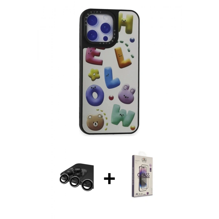 MARSİLYAN™- iPhone 15 Pro Max Kılıf Odak Klasik Serisi - Siyah Bilvis 3D Cam Ekran Koruyucu + Raze Metal Kamera Lens - TMGI