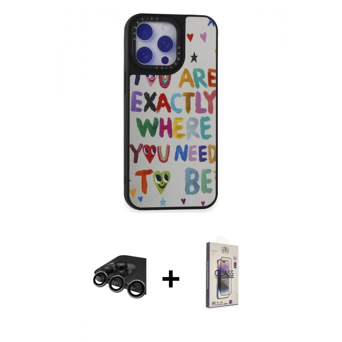 MARSİLYAN™- iPhone 15 Pro Max Kılıf Odak Klasik Serisi - Siyah Bilvis 3D Cam Ekran Koruyucu + Raze Metal Kamera Lens - TMGI