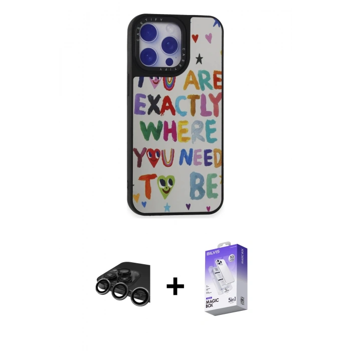 MARSİLYAN™- iPhone 15 Pro Max Kılıf Odak Klasik Serisi - Siyah Bilvis 5in1 3D Magic Cam Ekran Koruyucu + Raze Metal Kamera Lens - TMGI