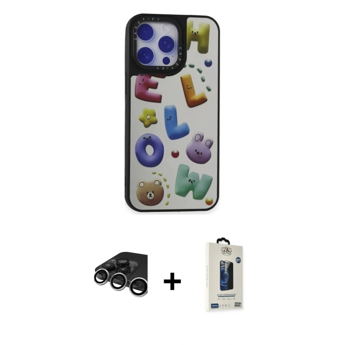 MARSİLYAN™- iPhone 15 Pro Max Kılıf Odak Klasik Serisi - Siyah Bilvis Hayalet Cam Ekran Koruyucu + Raze Metal Kamera Lens - GS