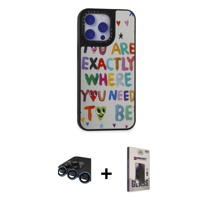 MARSİLYAN™- iPhone 15 Pro Max Kılıf Odak Klasik Serisi - Siyah Bilvis Hayalet Cam Ekran Koruyucu + Raze Metal Kamera Lens - LT