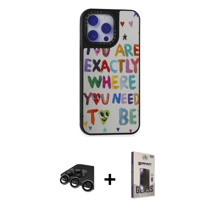 MARSİLYAN™- iPhone 15 Pro Max Kılıf Odak Klasik Serisi - Siyah Bilvis Hayalet Cam Ekran Koruyucu + Raze Metal Kamera Lens - TMGI