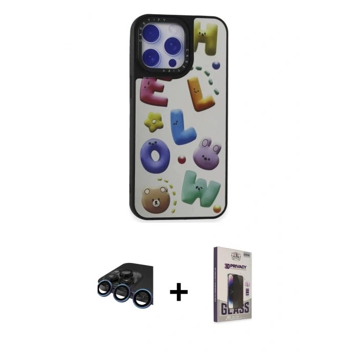 MARSİLYAN™- iPhone 15 Pro Max Kılıf Odak Klasik Serisi - Siyah Bilvis Hayalet Cam Ekran Koruyucu + Raze Metal Kamera Lens - LT