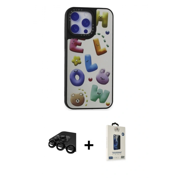 MARSİLYAN™- iPhone 15 Pro Max Kılıf Odak Klasik Serisi - Siyah Bilvis Hayalet Cam Ekran Koruyucu + Raze Metal Kamera Lens - SH