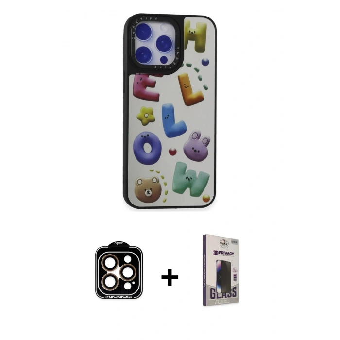 MARSİLYAN™- iPhone 15 Pro Max Kılıf Odak Klasik Serisi - Siyah Bilvis Hayalet Cam Ekran Koruyucu + PVD Metal Kamera Lens - TU