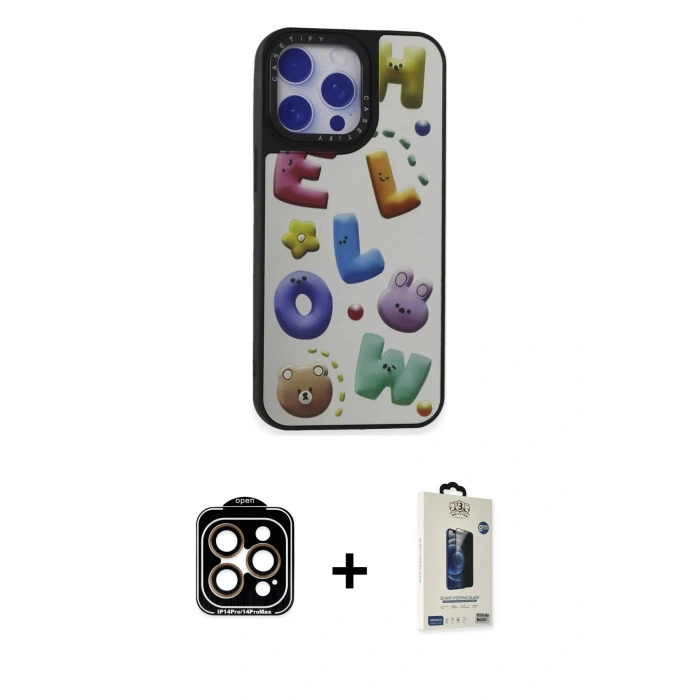 MARSİLYAN™- iPhone 15 Pro Max Kılıf Odak Klasik Serisi - Siyah Bilvis Hayalet Cam Ekran Koruyucu + PVD Metal Kamera Lens - TU