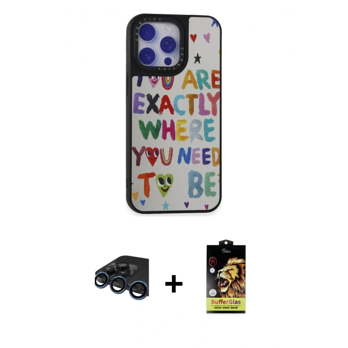 MARSİLYAN™- iPhone 15 Pro Max Kılıf Odak Klasik Serisi - Siyah Buffer Cam Ekran Koruyucu + Raze Metal Kamera Lens - LT