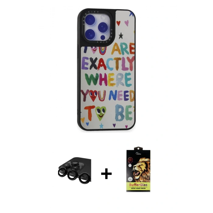 MARSİLYAN™- iPhone 15 Pro Max Kılıf Odak Klasik Serisi - Siyah Buffer Cam Ekran Koruyucu + Siyah Raze Metal Kamera Lens