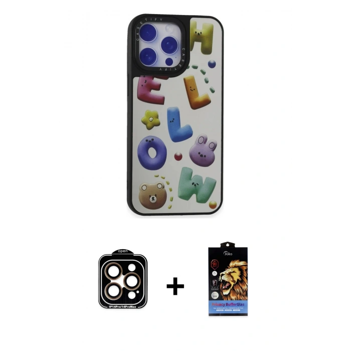 MARSİLYAN™- iPhone 15 Pro Max Kılıf Odak Klasik Serisi - Siyah Buffer Hayalet Cam Ekran Koruyucu + PVD Metal Kamera Lens - TU