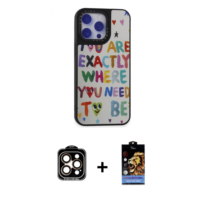 MARSİLYAN™- iPhone 15 Pro Max Kılıf Odak Klasik Serisi - Siyah Buffer Hayalet Cam Ekran Koruyucu + PVD Metal Kamera Lens - TU