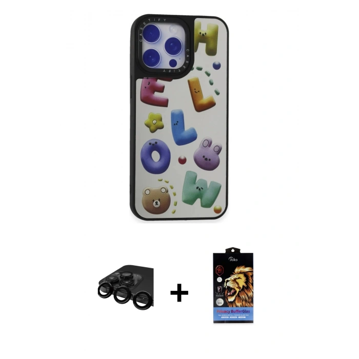 MARSİLYAN™- iPhone 15 Pro Max Kılıf Odak Klasik Serisi - Siyah Buffer Hayalet Cam Ekran Koruyucu + Raze Metal Kamera Lens - SH