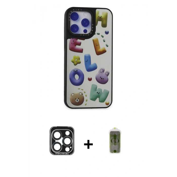 MARSİLYAN™- iPhone 15 Pro Max Kılıf Odak Klasik Serisi - Siyah Joko Magic 5D Hayalet Cam + PVD Metal Kamera Lens - LT