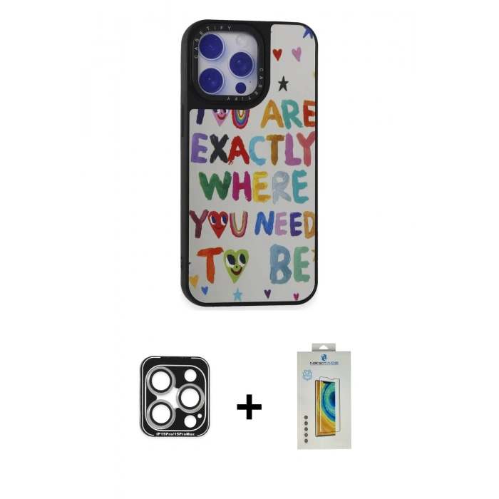 MARSİLYAN™- iPhone 15 Pro Max Kılıf Odak Klasik Serisi - Siyah Polymer Nano Ekran Koruyucu + PVD Metal Kamera Lens - GS