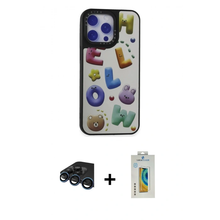 MARSİLYAN™- iPhone 15 Pro Max Kılıf Odak Klasik Serisi - Siyah Polymer Nano Ekran Koruyucu + Raze Metal Kamera Lens - LT